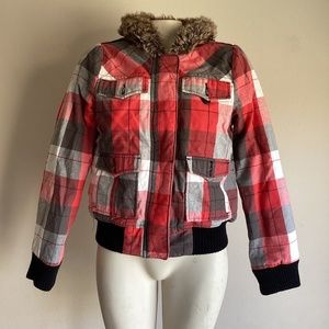 Roxy checkered jacket womens Medium red
